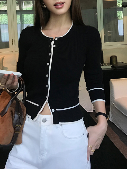 6.28S/2莫代爾包芯紗撞色針織衫