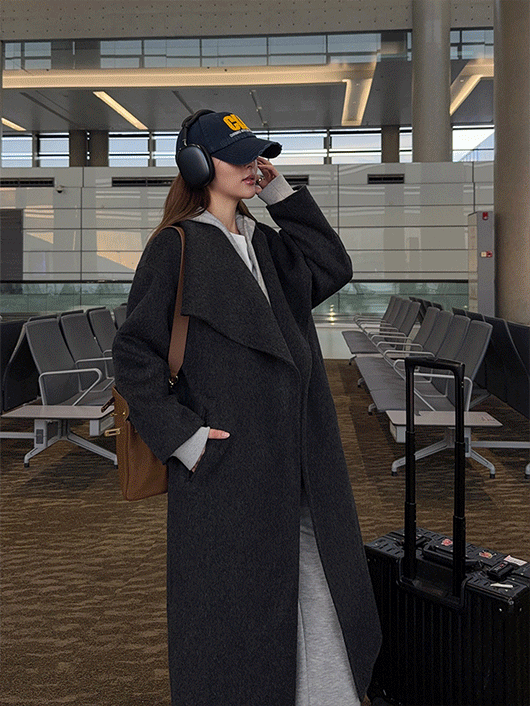 9.95% Wool 羊駝+羊毛手工翻領大衣