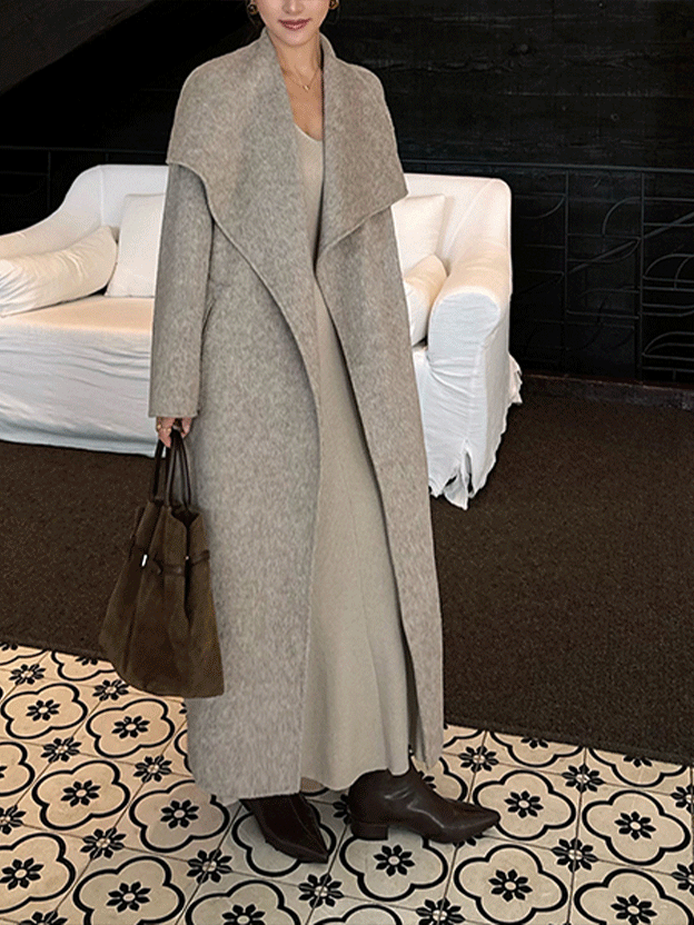 9.95% Wool 羊駝+羊毛手工翻領大衣