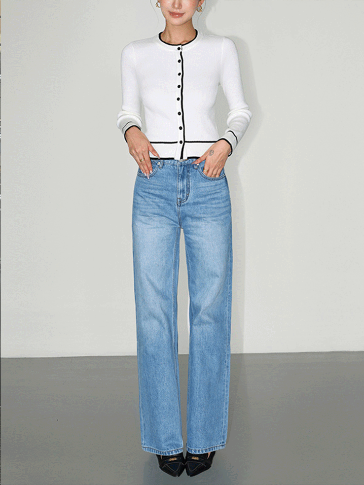 38.輕水洗直筒牛仔褲